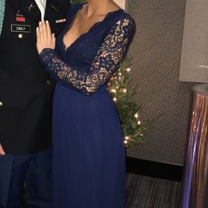 Navy Blue Long Sleeve Lace Maxi Dress Lulus